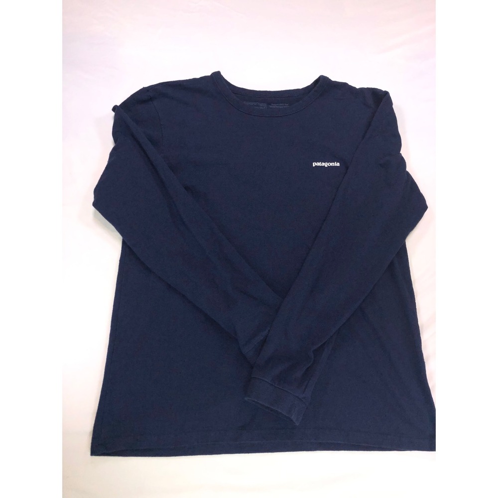 Patagonia Mens Responsibili-Tee Long Sleeve Navy Blue Logo Graphic Shirt M